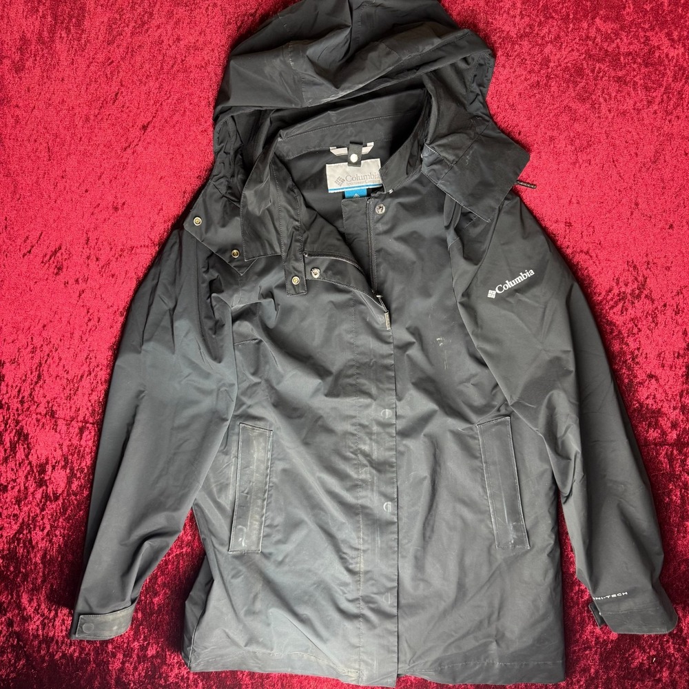 Columbia Pouring Adventure III Waterproof Jacket Mens M Black Omni-Tech Hooded